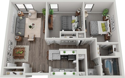 a1 floor plan  1 bedroom with 2 baths  1192 square feet at Troy Place Apartments - Troy, MI, Michigan
